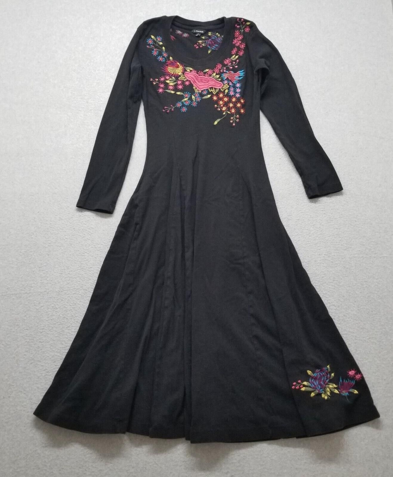 J. Peterman J Peterman Dress Womens Small Black Embroidered Floral Long Size S / US 4 / IT 40 - 1 Thumbnail