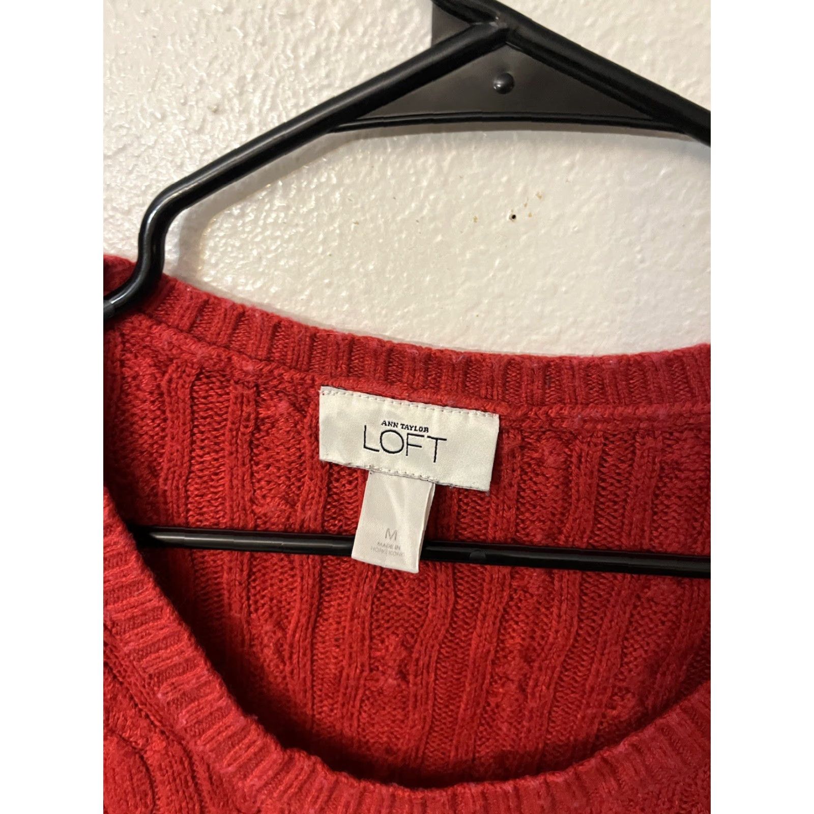 Loft Loft cable V-Neck Red Women Long Sleeve Medium Sweater Size M / US 6-8 / IT 42-44 - 3 Thumbnail