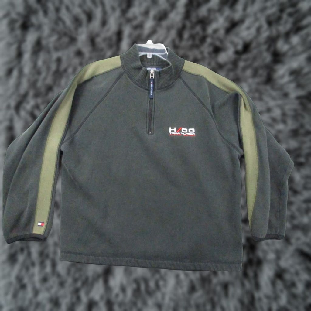 Tommy Hilfiger VINTAGE Tommy Hilfiger Men’s Pullover XL 1/4-Zip Gray Green Fleece Knit Mock Neck Sweater Size US XL / EU 56 / 4 - 1 Thumbnail