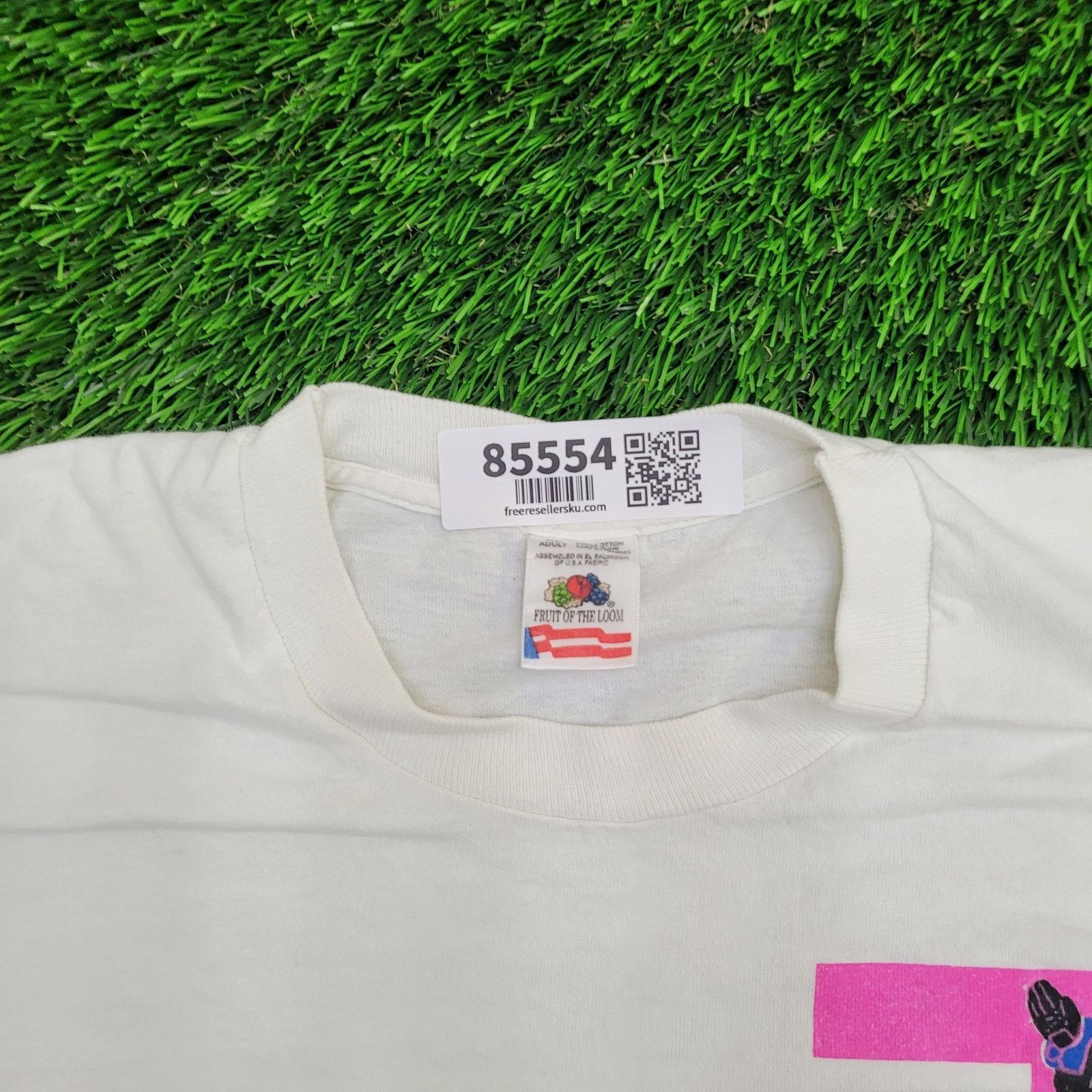 Fruit Of The Loom VTG 90s Fly-Away Skydiving Shirt L/XL USA White Pink Neon Size US XL / EU 56 / 4 - 2 Thumbnail