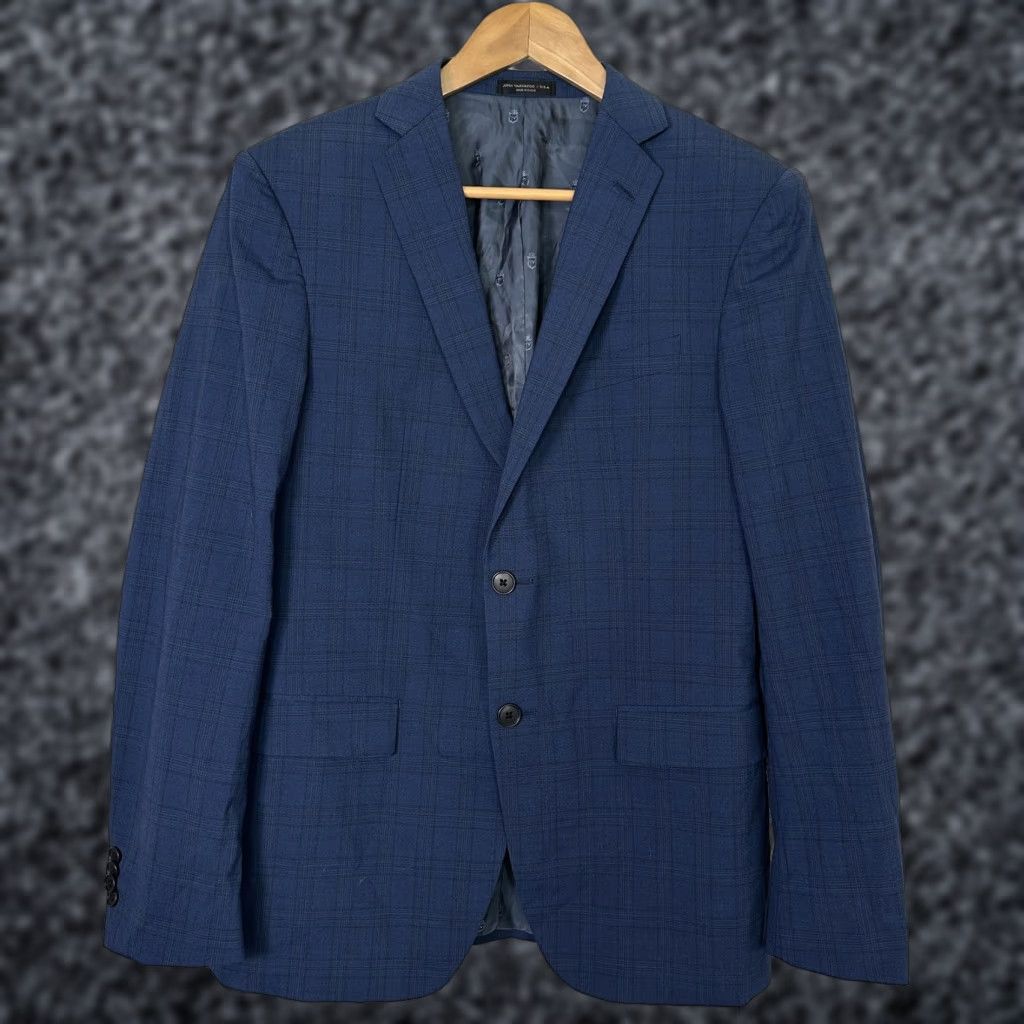 John Varvatos John Varvatos Blazer Mens 40 Blue Plaid Wool Two Button Slim Fit Size 40R - 1 Thumbnail