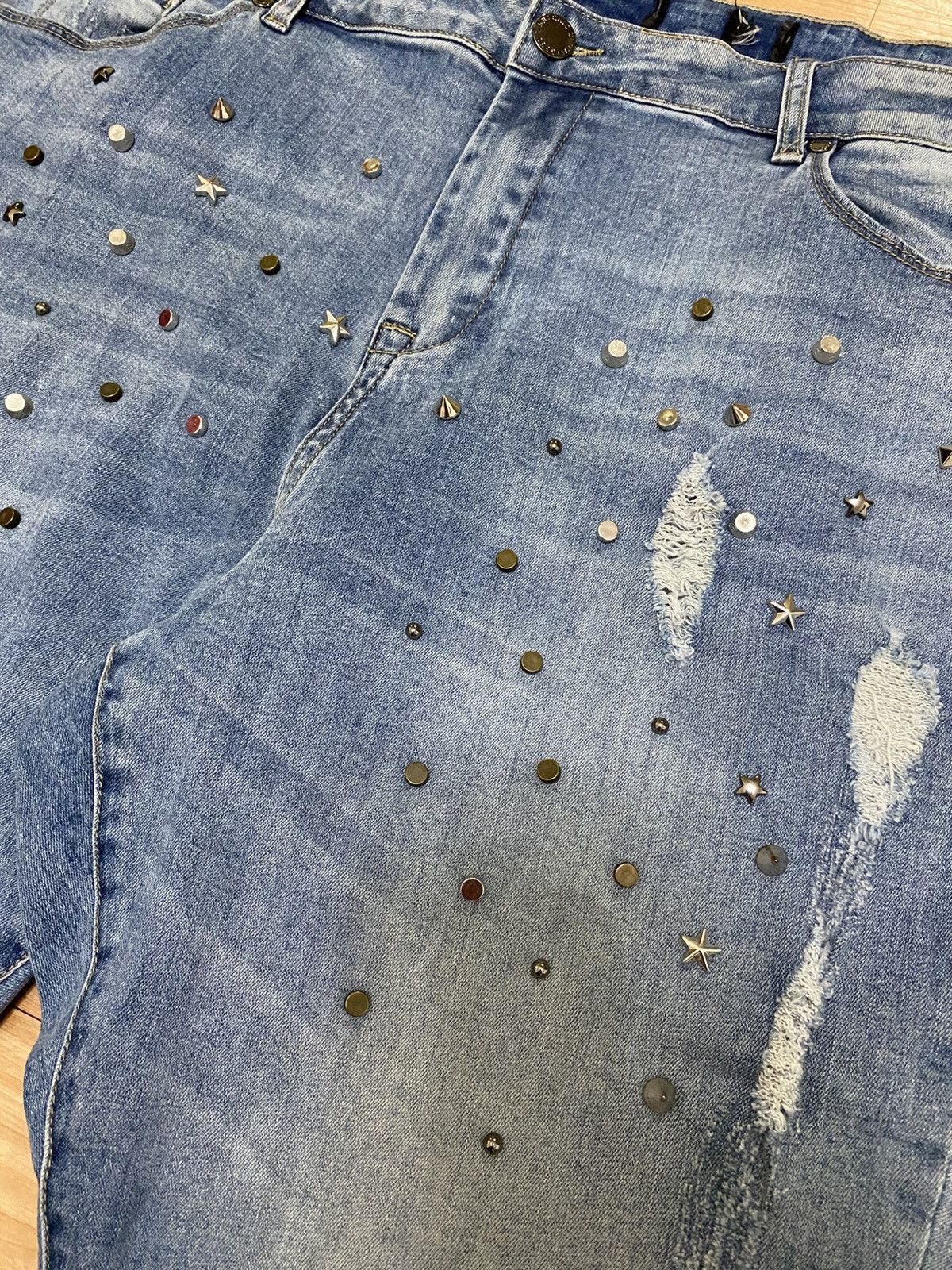 If Six Was Nine Punk Distressed Studded Jeans –Ripped Denim with Metal Rivet Size US 42 / EU 58 - 5 Thumbnail