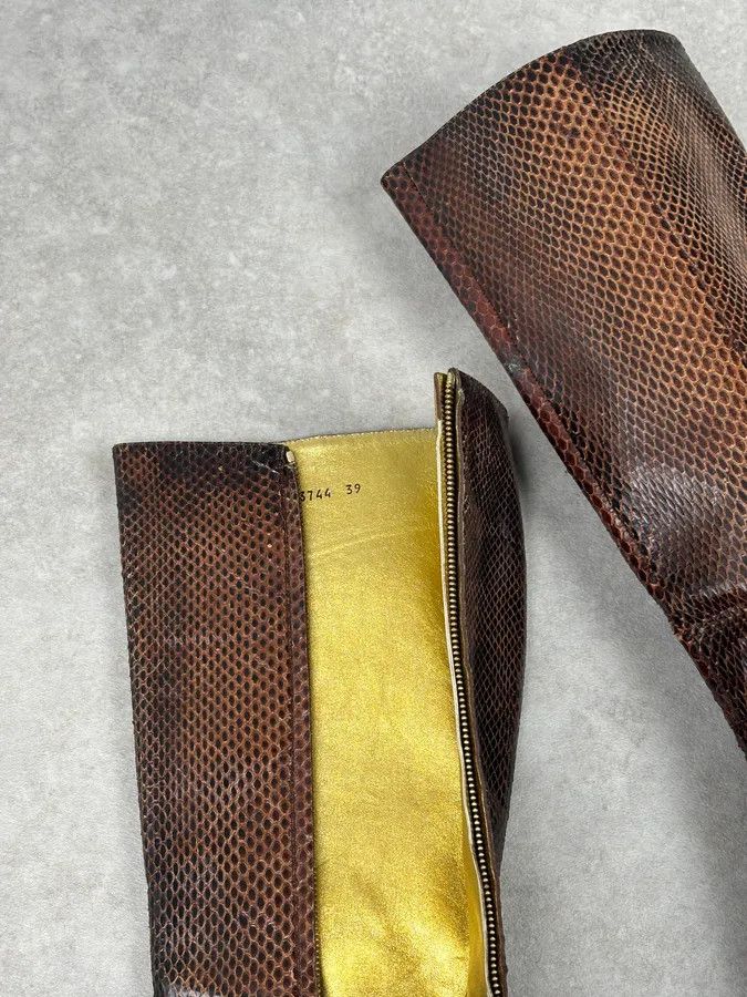 Dolce & Gabbana 2000s Dolce & Gabbana Brown Python Leather Knee-High Heeled Boots Size US 8 / IT 38 - 16 Thumbnail