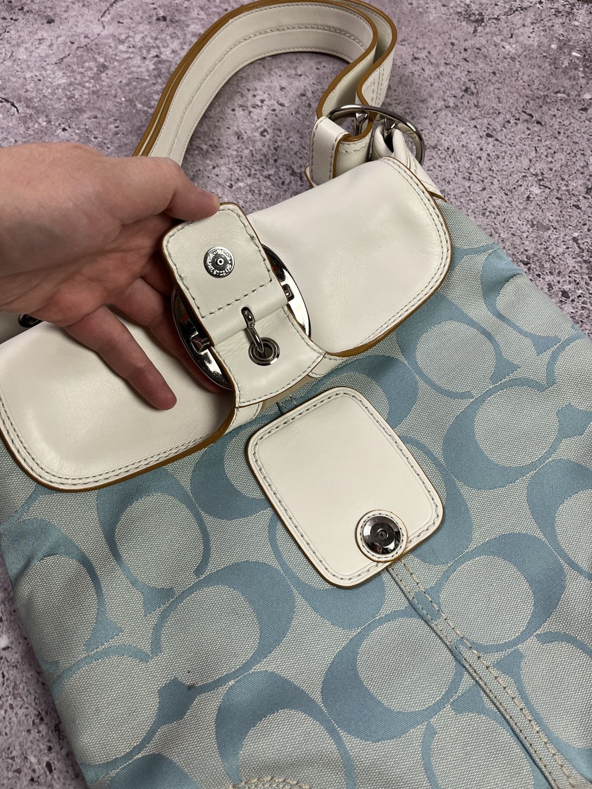 Coach Coach Blue Canvas Shoulder Bag Y2K Vintage Leather Trim Size ONE SIZE - 8 Thumbnail