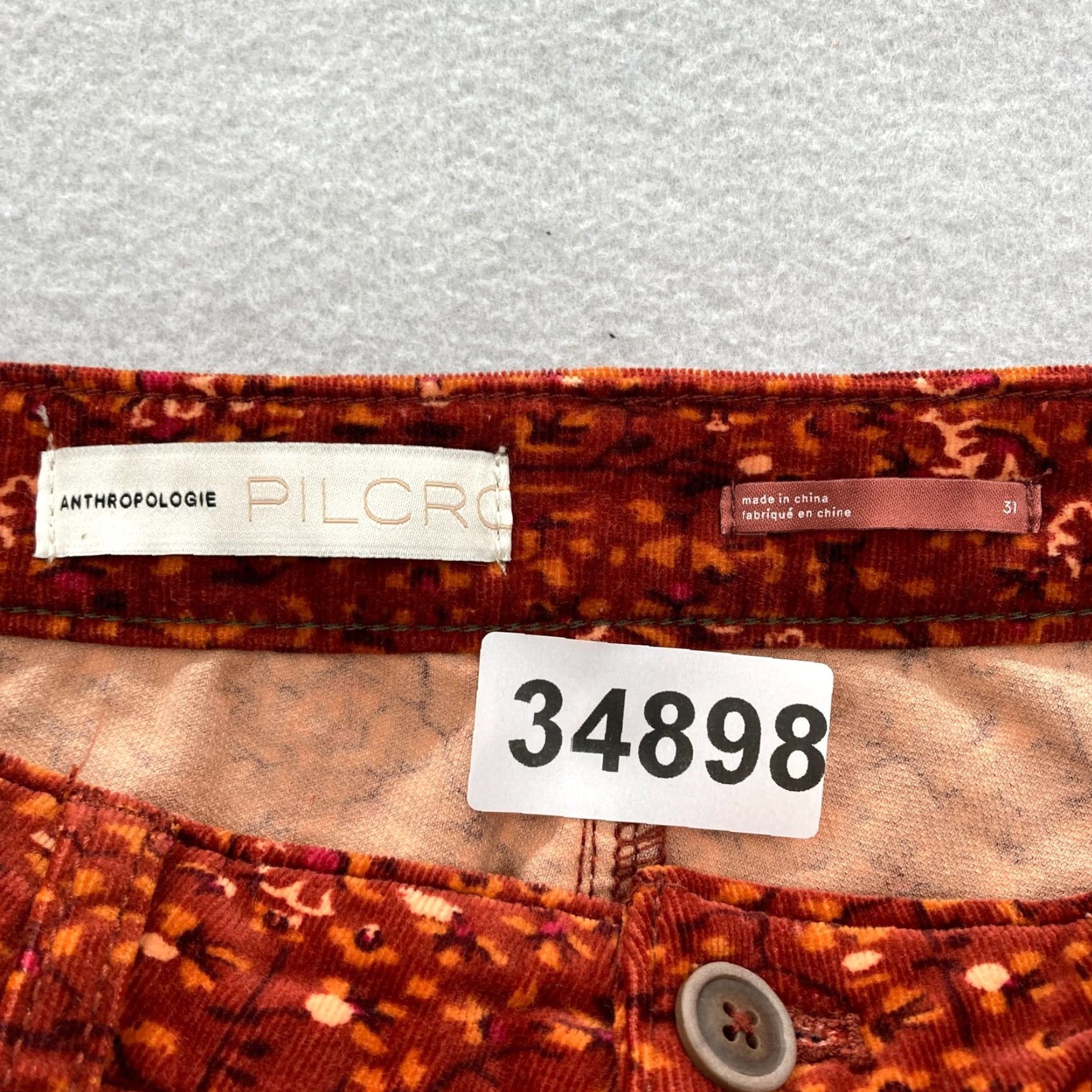 Vintage Pilcro Skinny Corduroy Pants Women's 31 Red Floral Button Fly Boyfriend Boho Slim Ankle Cotton Spandex Size 24" / US 00 / IT 34 - 4 Thumbnail