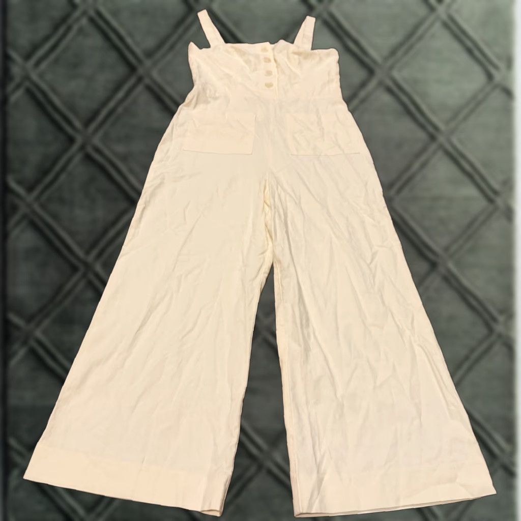 Staud Staud Jumpsuit 6 White Wide-Leg One-Piece Womens Off-White Linen Cotton Bamboo Rayon Style Jumpsuit 6 Size 28" / US 6 / IT 42 - 1 Thumbnail