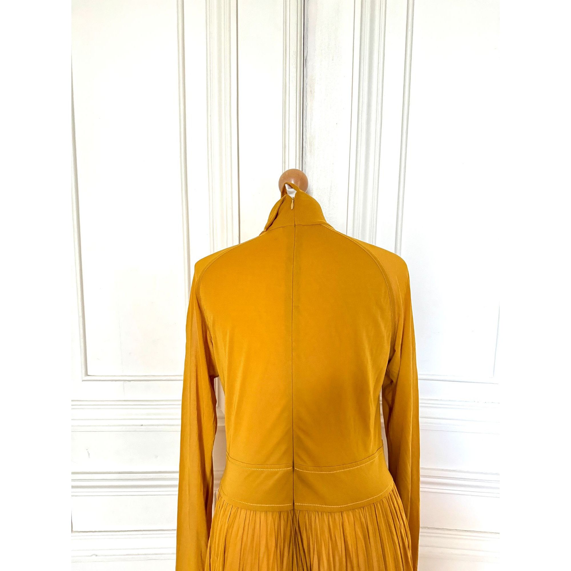 Celine Phoebe Philo Yellow High-Neck Pleated Maxi Dress Size M / US 6-8 / IT 42-44 - 4 Thumbnail