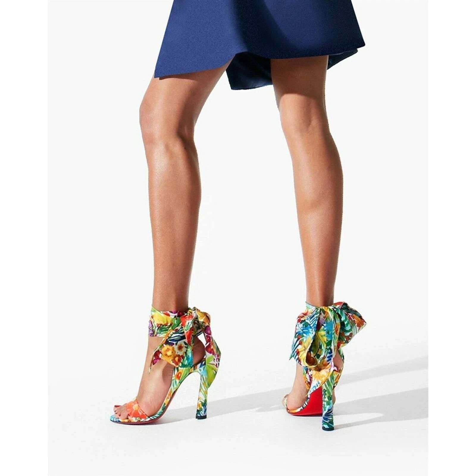 Christian Louboutin Crosse Du Desert 100 Floral Lace Up Tie Sandal Heel Pump 36 Size US 6 / IT 36 - 5 Thumbnail