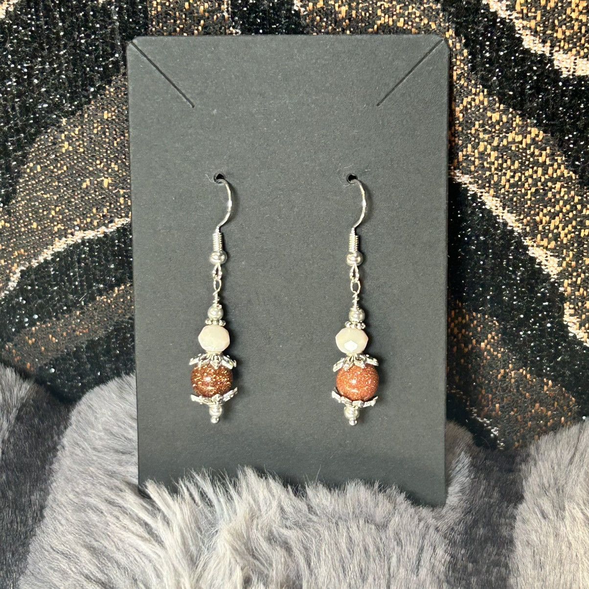 Handmade Handcrafted elegant bead capped goldstone faceted earrings Size ONE SIZE - 3 Thumbnail
