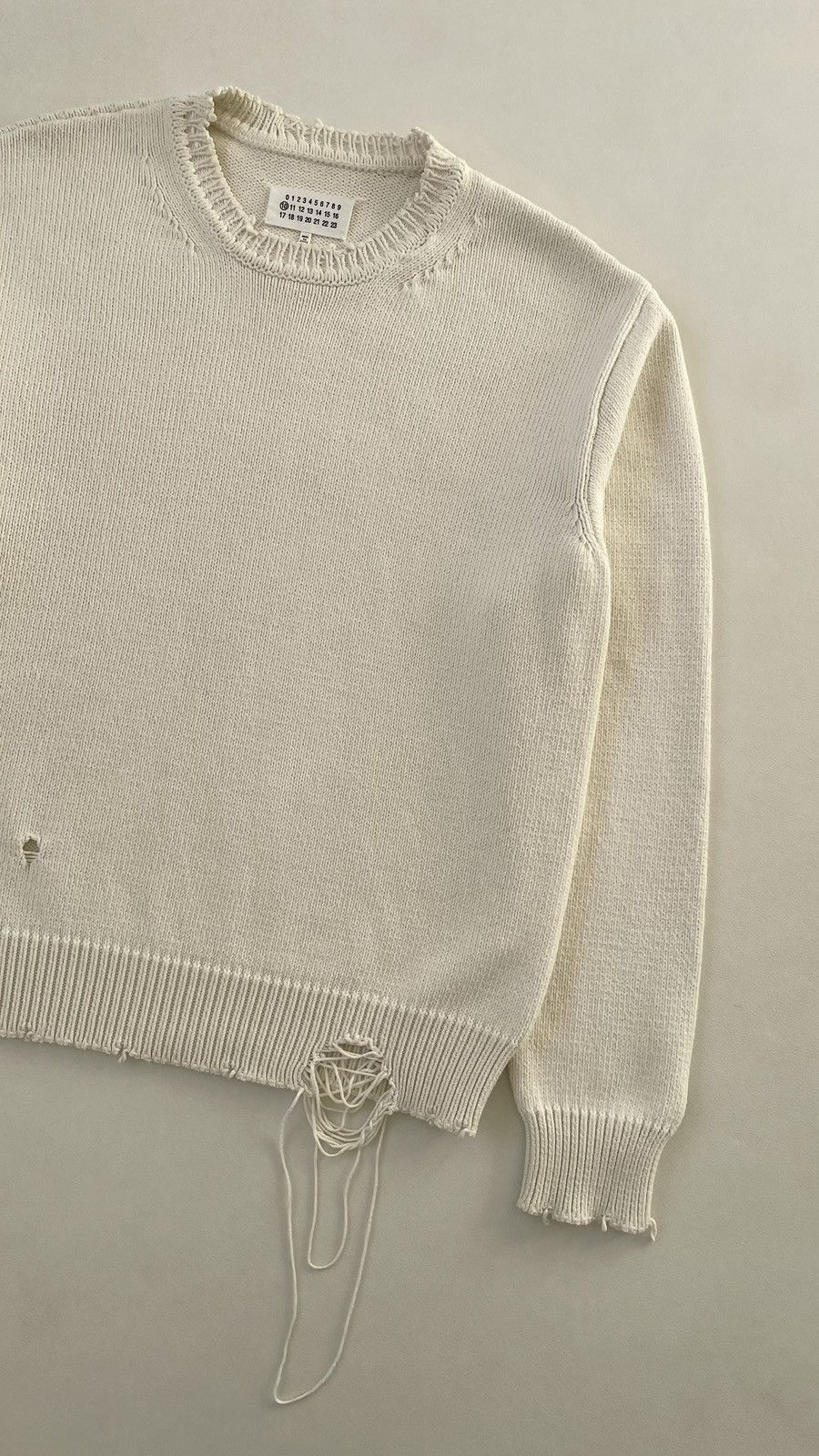 Maison Margiela S/S 19 Cream Destroyed Cotton Sweater Size US M / EU 48-50 / 2 - 7 Thumbnail