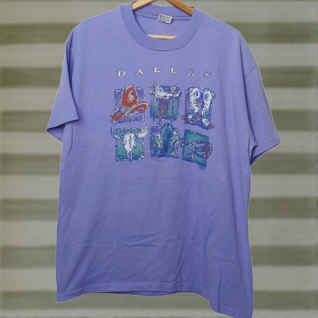 Anvil VINTAGE Anvil Cowboy Western Dallas Texas Purple Short Sleeve Crew Neck T-Shirt XL Men ผ Size US XL / EU 56 / 4 - 1 Thumbnail
