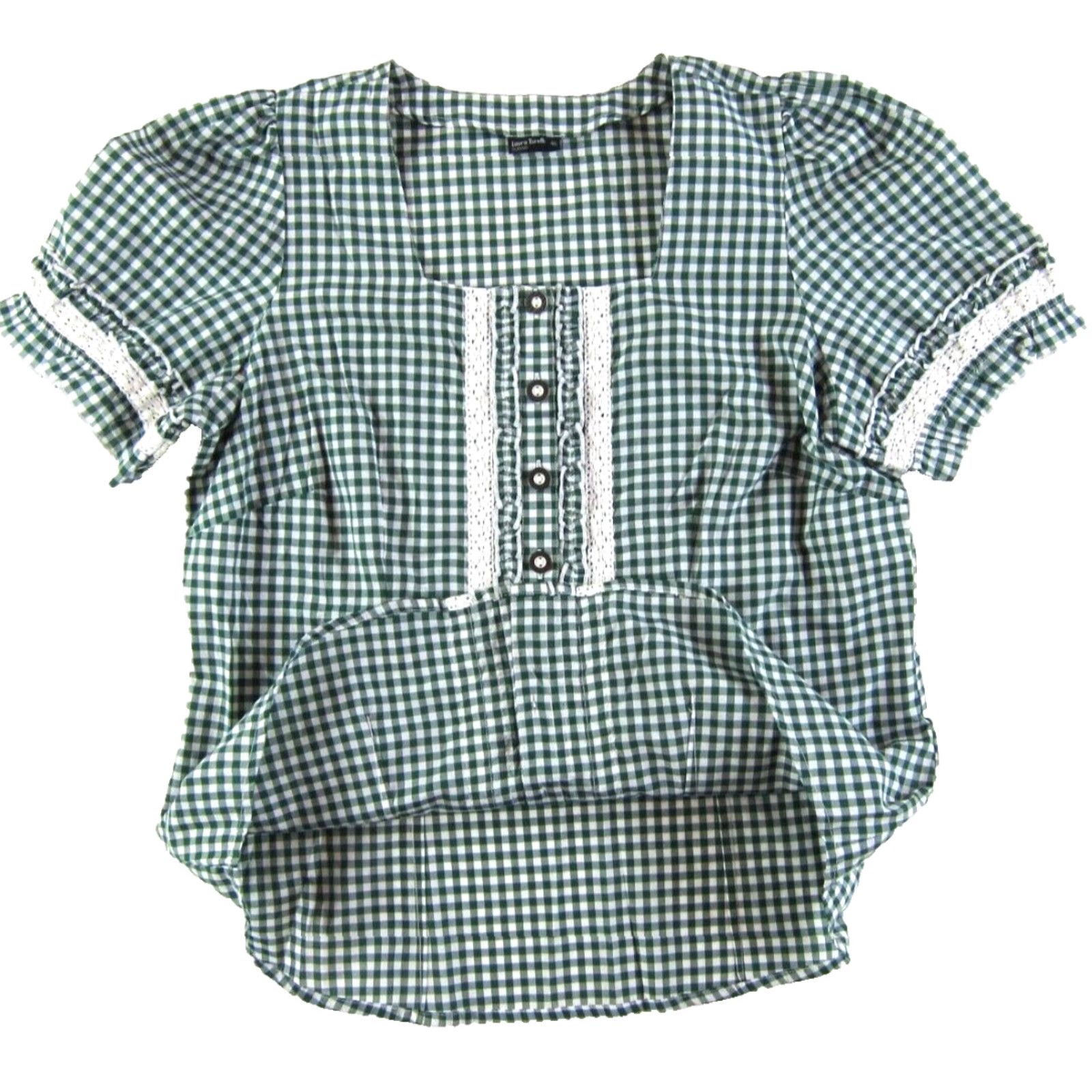 Vintage Laura Torelli Green Plaid Button Down Short Sleeve Ruffle Blouse L Women’s Classic Size L / US 10 / IT 46 - 5 Thumbnail