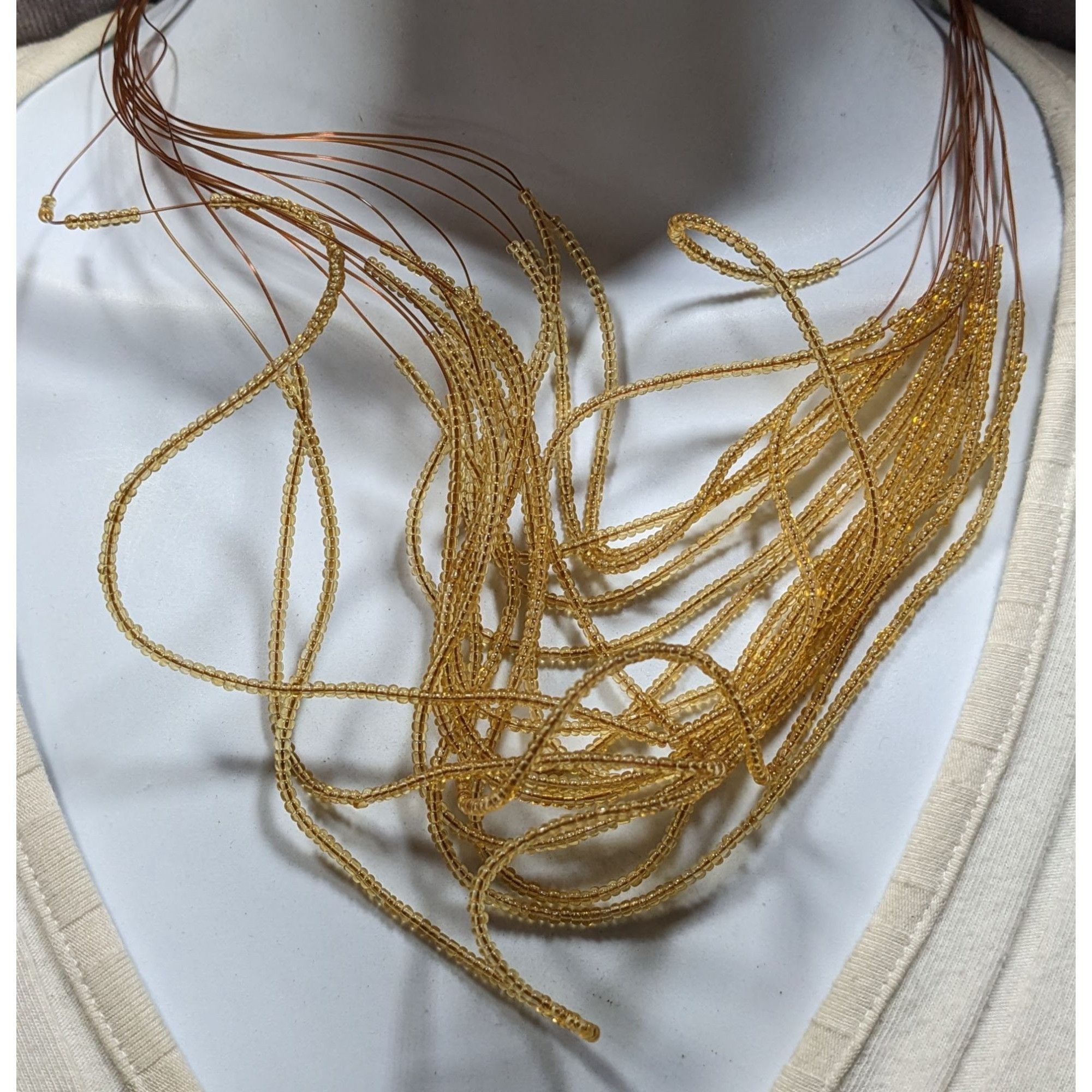 Other Golden Glass Multi-Strand Beaded Necklace On Copper Tone Bea Size ONE SIZE - 2 Thumbnail