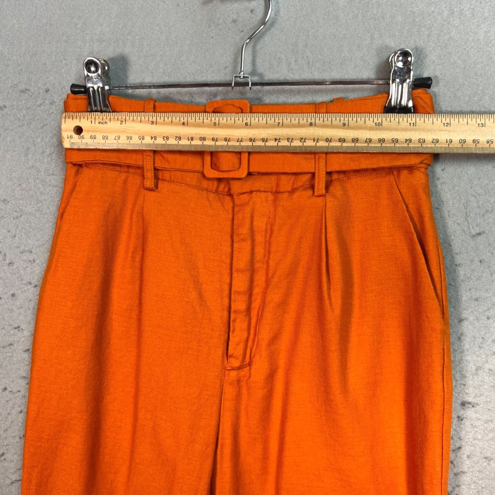 Camila Coelho CAMILA COELHO Women's High-Waisted Tapered Leg Orange Pants 2XS Ankle Linen Viscose Size 24" / US 00 / IT 34 - 5 Thumbnail