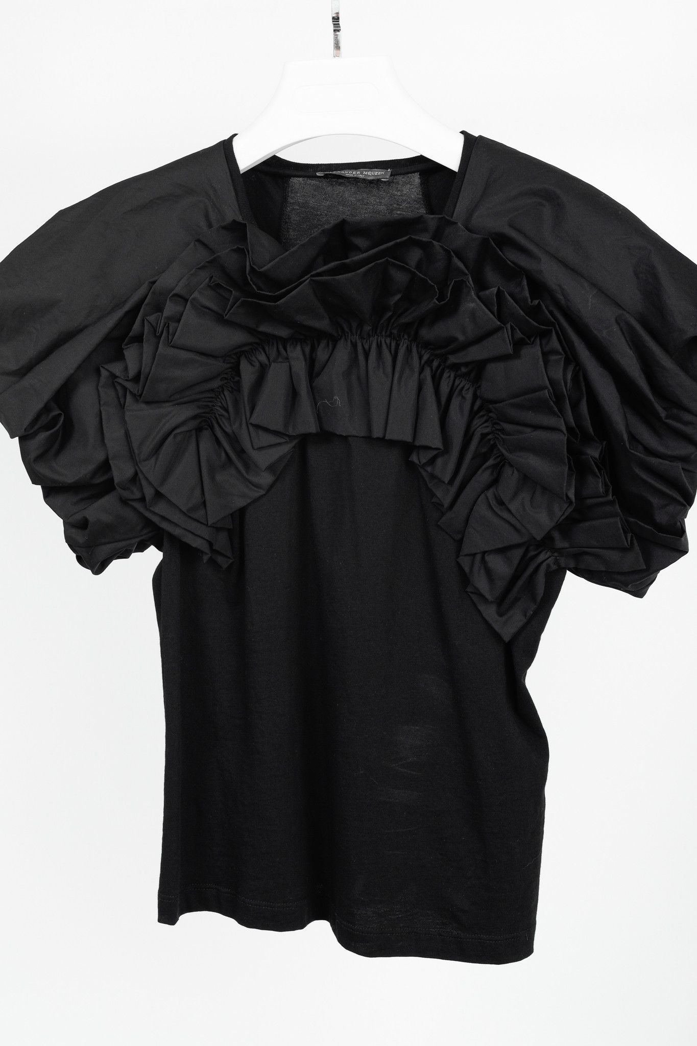 Alexander McQueen Alexander McQueen Black Cotton Poplin & Jersey Ruffle Tee Size XS / US 0-2 / IT 36-38 - 3 Thumbnail