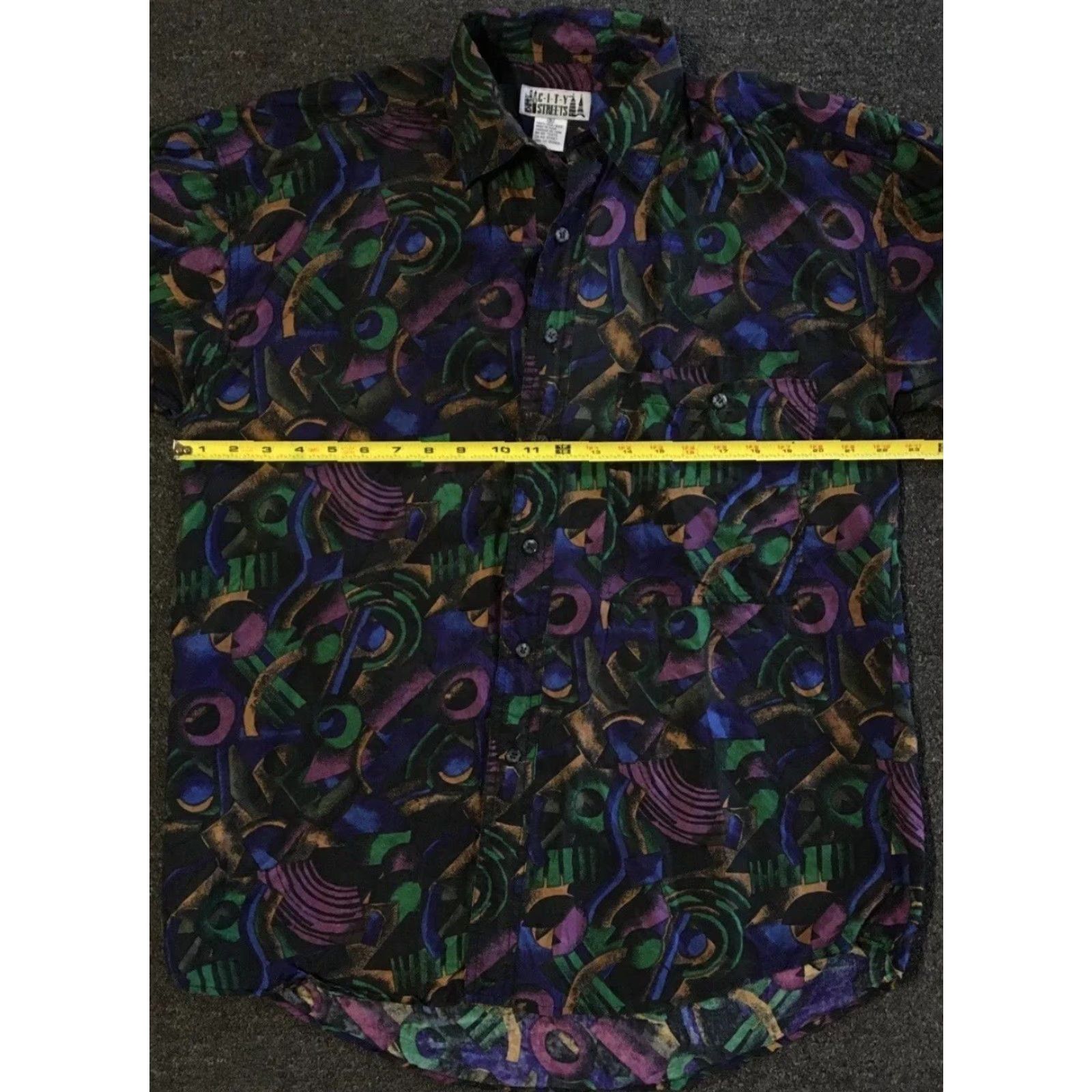 VINTAGE 90s Abstract Art All Over Print Button Up Shirt L Black Men Short Sleeve Silk Ocean Pacific Surf Skate Grunge Vaporwave California 80s 90s
