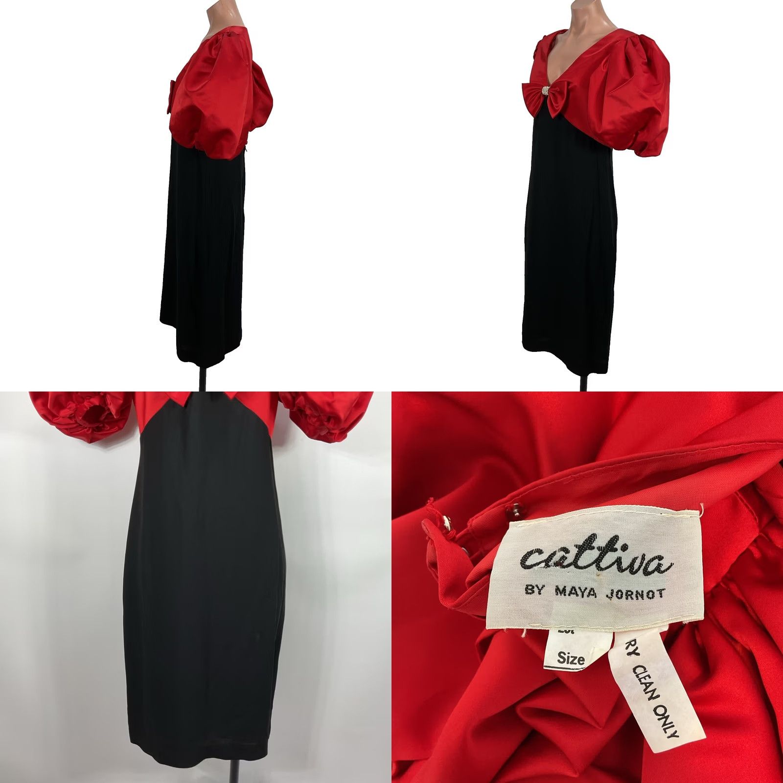 Vintage VINTAGE Cattiva Prom Dress Ball Gown Satin Red Black Puffy Sleeve 1980s 8 Womens Size M / US 6-8 / IT 42-44 - 8 Thumbnail