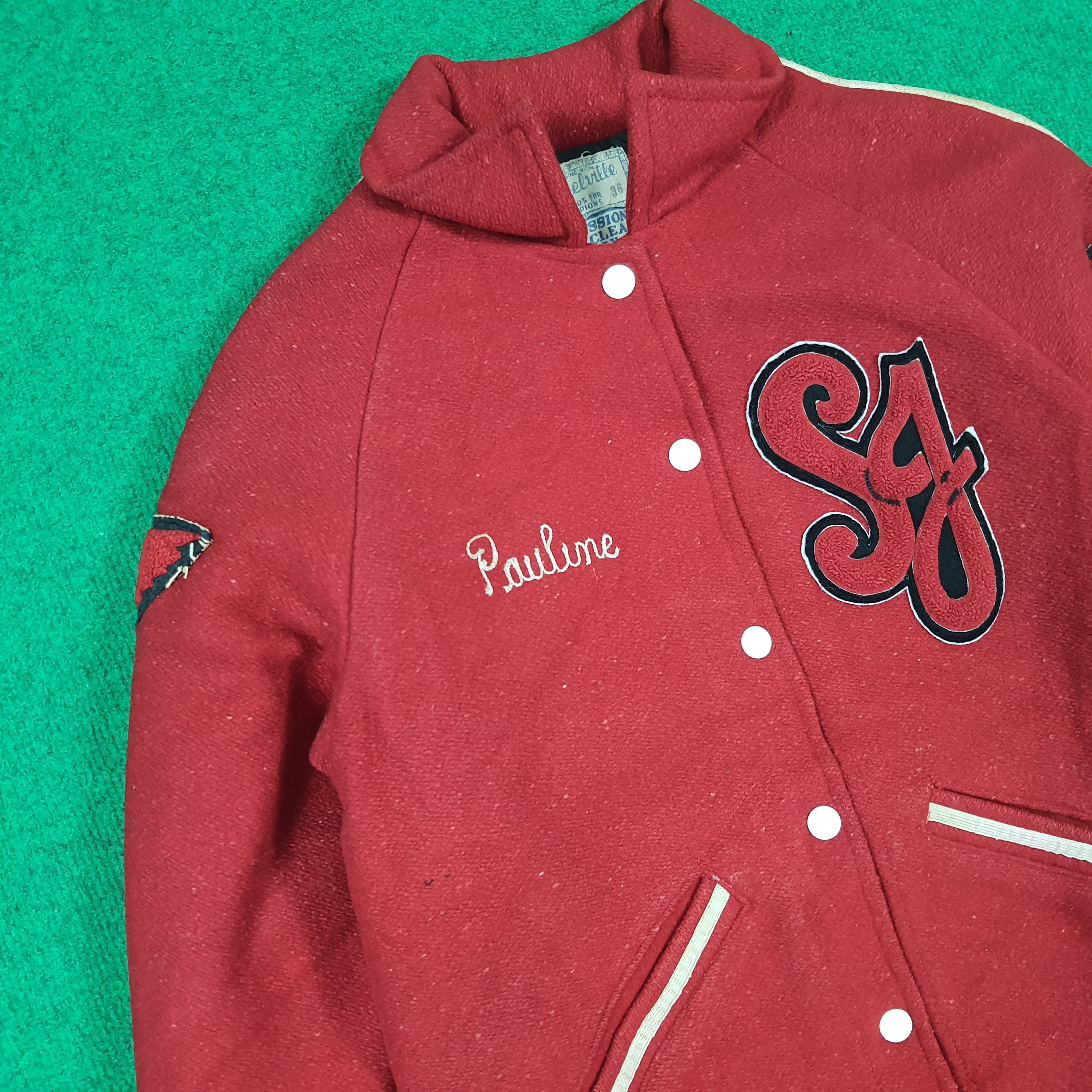 Vintage Vintage 70s Melville Letterman Jacket Red Wool Jacket C304N8 Size US S / EU 44-46 / 1 - 5 Thumbnail