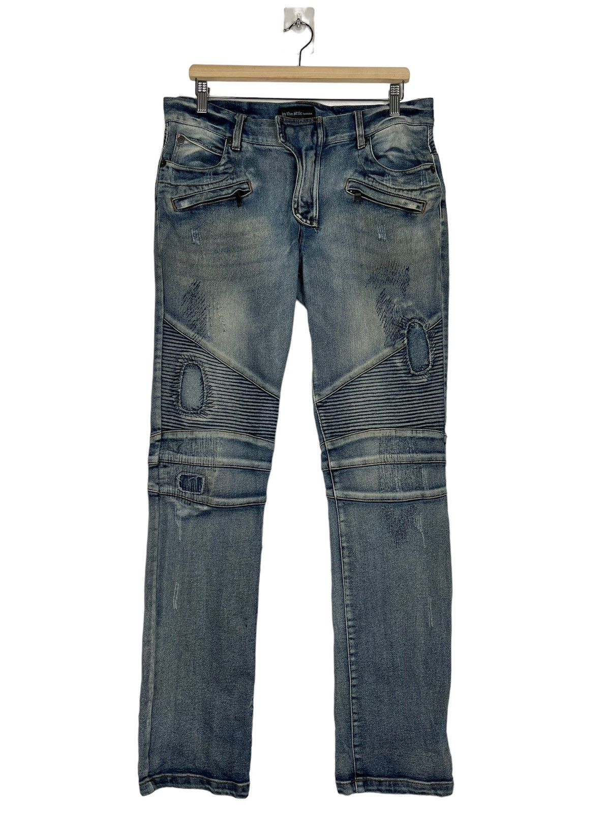 In The Attic 🔥 IN THE ATTIC BIKER MOTO DYED BROKEN DENIM SLIM FIT Size US 36 / EU 52 - 1 Thumbnail