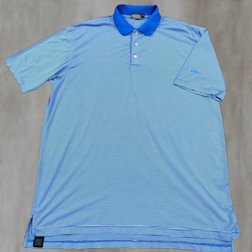 Peter Millar VINTAGE Peter Millar Polo Shirt Men XL Blue Stripe Summer Comfort Performance Golf Adult Size US XL / EU 56 / 4 - 1 Thumbnail