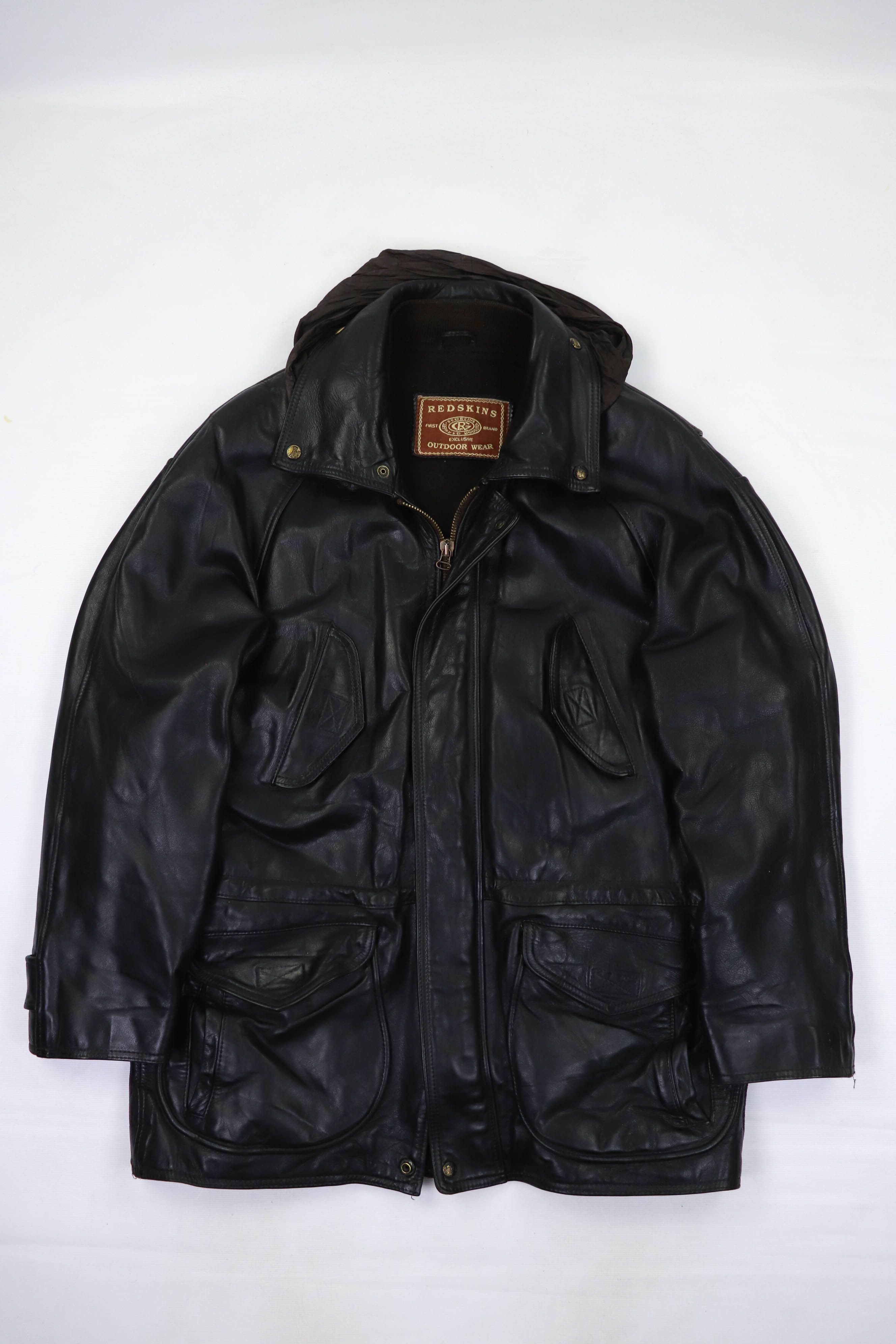 NFL 90s Vintage REDSKINS Black Heavy Leather Jacket Parka Size US L / EU 52-54 / 3 - 1 Thumbnail