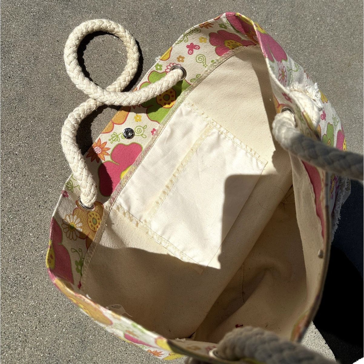 Cartoon Network × Japanese Brand 2000s Sanrio Hello Kitty Canvas Floral Rope Tote Bag Size ONE SIZE - 3 Thumbnail