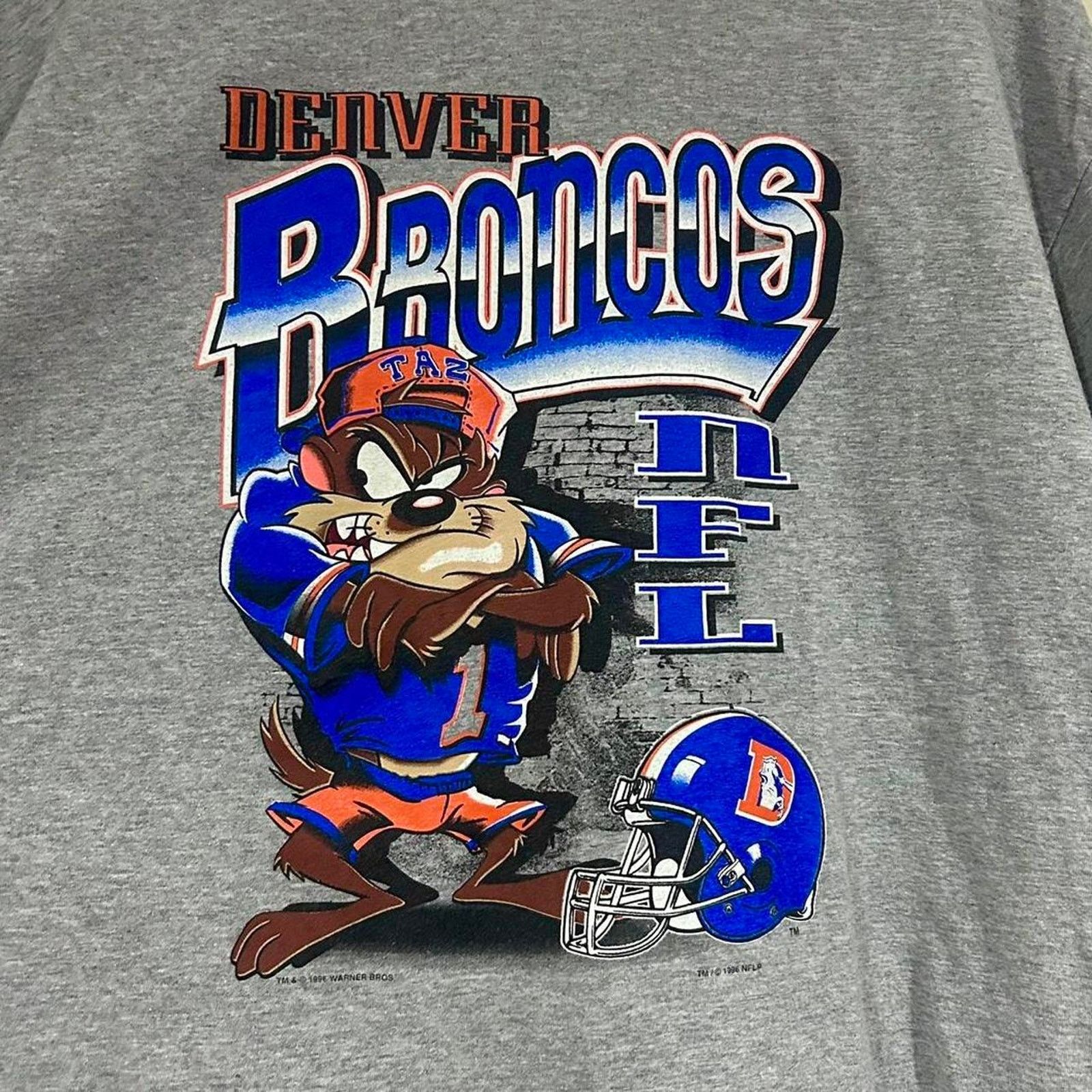CSA Vintage 1996 Denver Broncos Taz Ringer Tee Shirt Size US XL / EU 56 / 4 - 2 Thumbnail