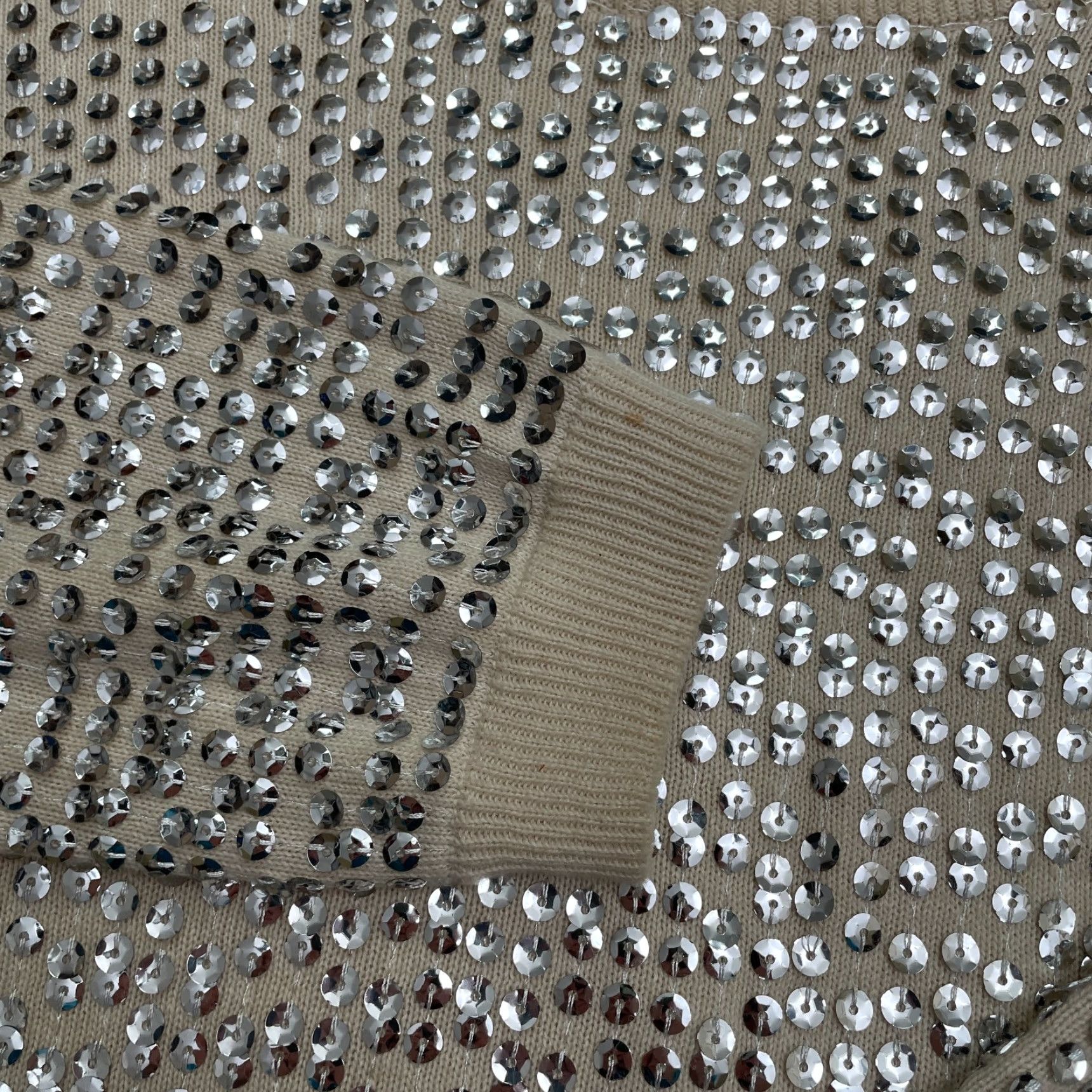 Vintage Jensen Sequin Pullover Sweater Womens Medium Ivory Cotton Casual Long Sleeve Size M / US 6-8 / IT 42-44 - 5 Thumbnail