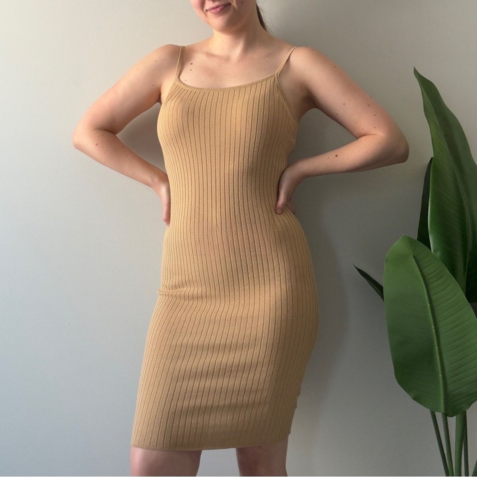 House of Harlow House of Harlow 1960 Revolve Tan Ribbed Mini Dress spaghetti