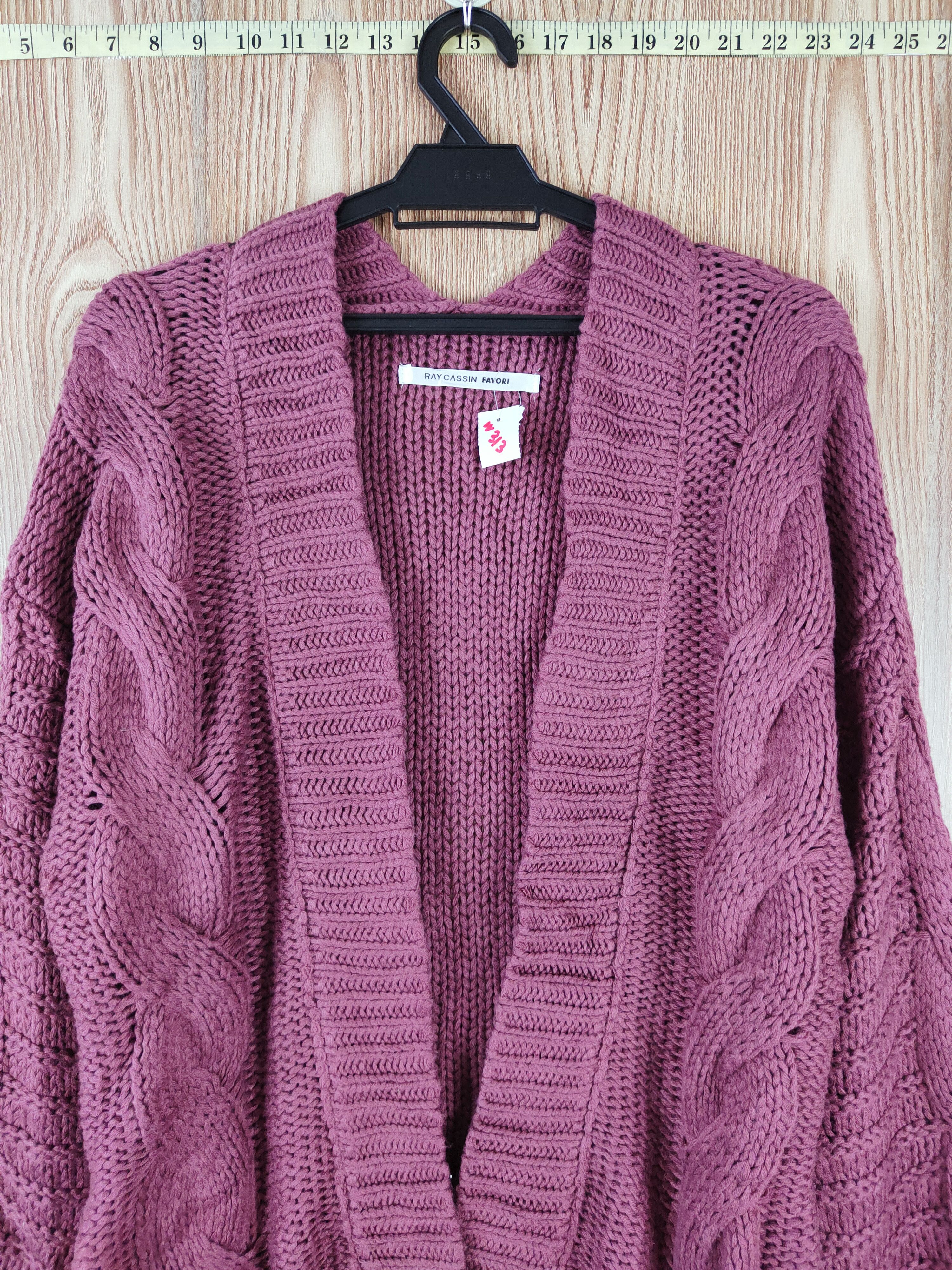 Japanese Brand Ray Cassin Favori Magenta cable Knitwear Cardigan #W313 Size L / US 10 / IT 46 - 2 Thumbnail