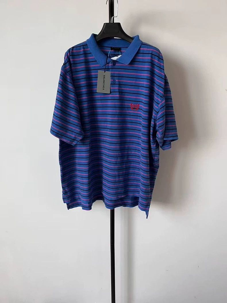 Balenciaga Balenciaga Striped Embroidered Polo Shirt Size US L / EU 52-54 / 3 - 1 Thumbnail
