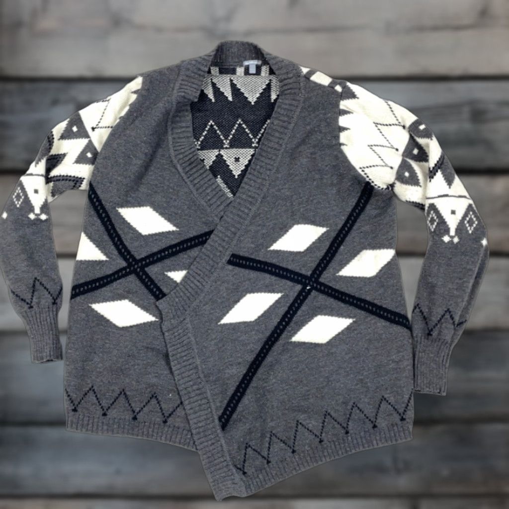 Vintage VINTAGE Charlotte Russe Cardigan Sweater Geometric Pattern Open Front 90s Tribal Boho Gray L Womens Size L / US 10 / IT 46 - 1 Thumbnail