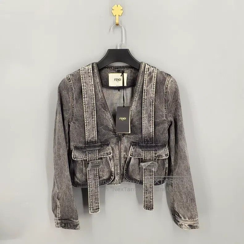 Fendi Fendi Washed Distressed Double Ribbon Denim Jacket Size XS / US 0-2 / IT 36-38 - 1 Thumbnail