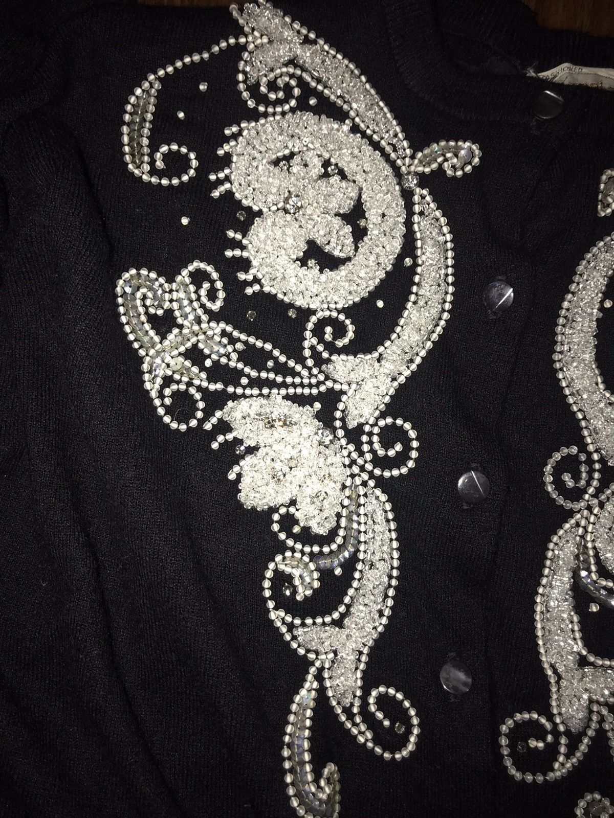 Vintage Vintage 1950s/60s Beaded Black Cardigan by Dorset Knitwear Size L / US 10 / IT 46 - 5 Thumbnail