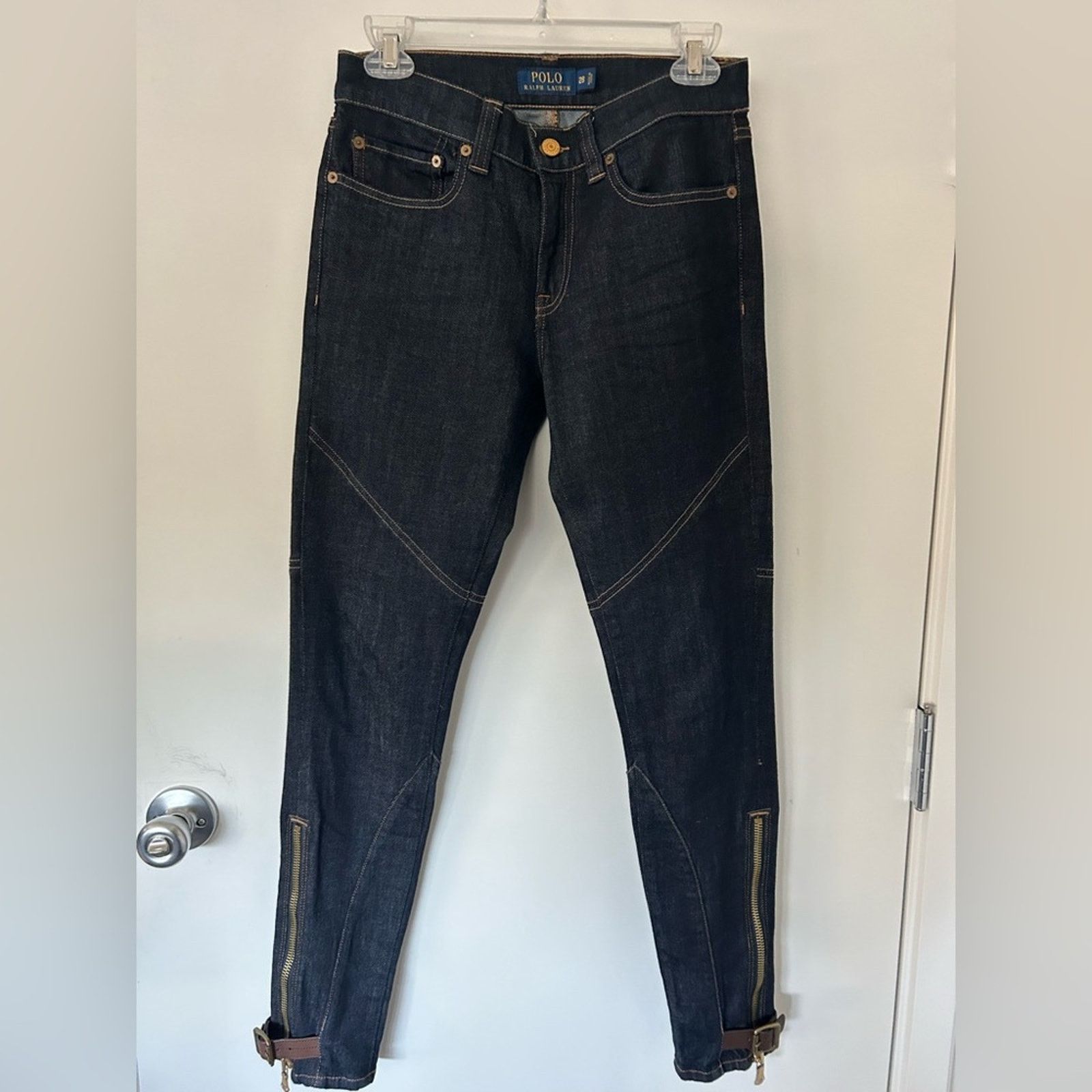 Polo Ralph Lauren Ralph Lauren dark denim with leather & zippers at ankle 28 Size 28" / US 6 / IT 42 - 2 Thumbnail