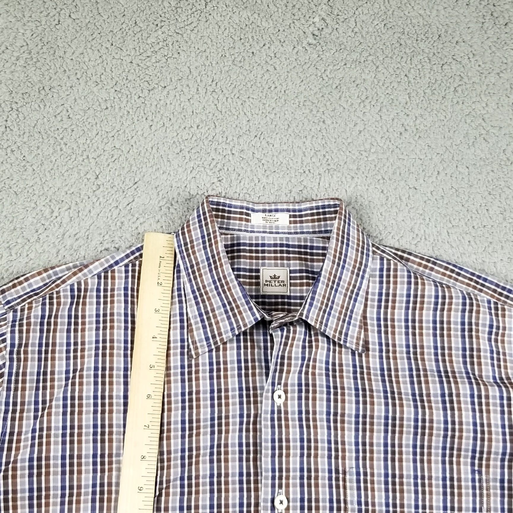 Peter Millar Peter Millar Button-Up Shirt Large Plaid Blue Long Sleeve Easy Care Business Casual Mens Size US L / EU 52-54 / 3 - 3 Thumbnail
