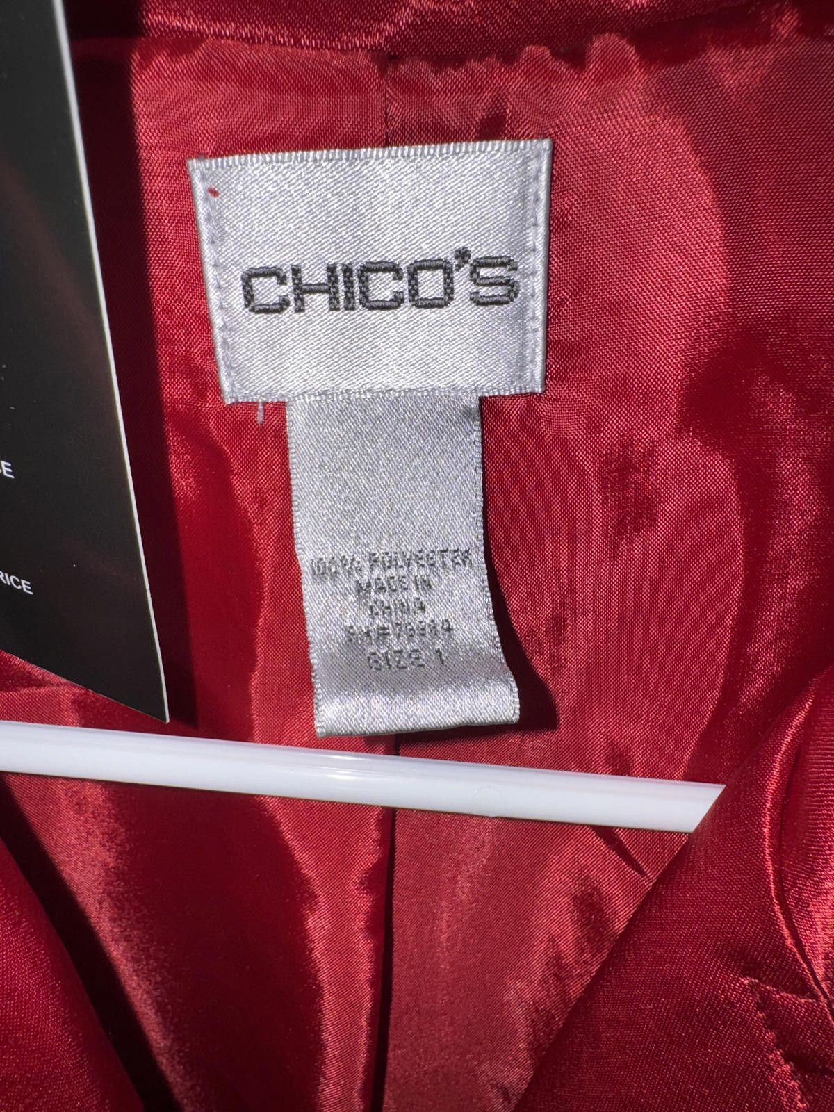 Chicos Chico's Red Satin Blazer Jacket Size 1 Size M / US 6-8 / IT 42-44 - 3 Thumbnail