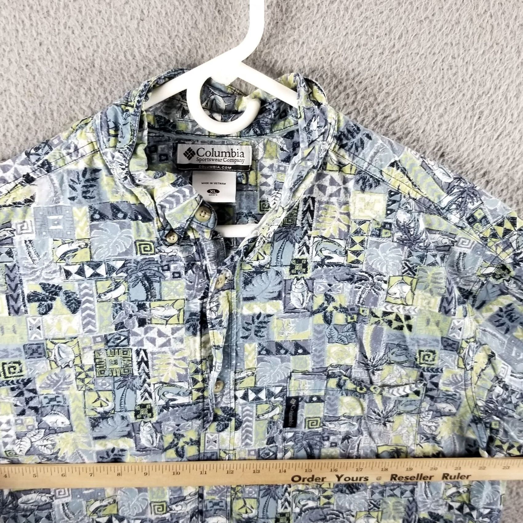 Vintage Columbia Fishing Shirt Men XL All Over Print Tuna Floral Hawaiian Button Up Size US XL / EU 56 / 4 - 6 Thumbnail