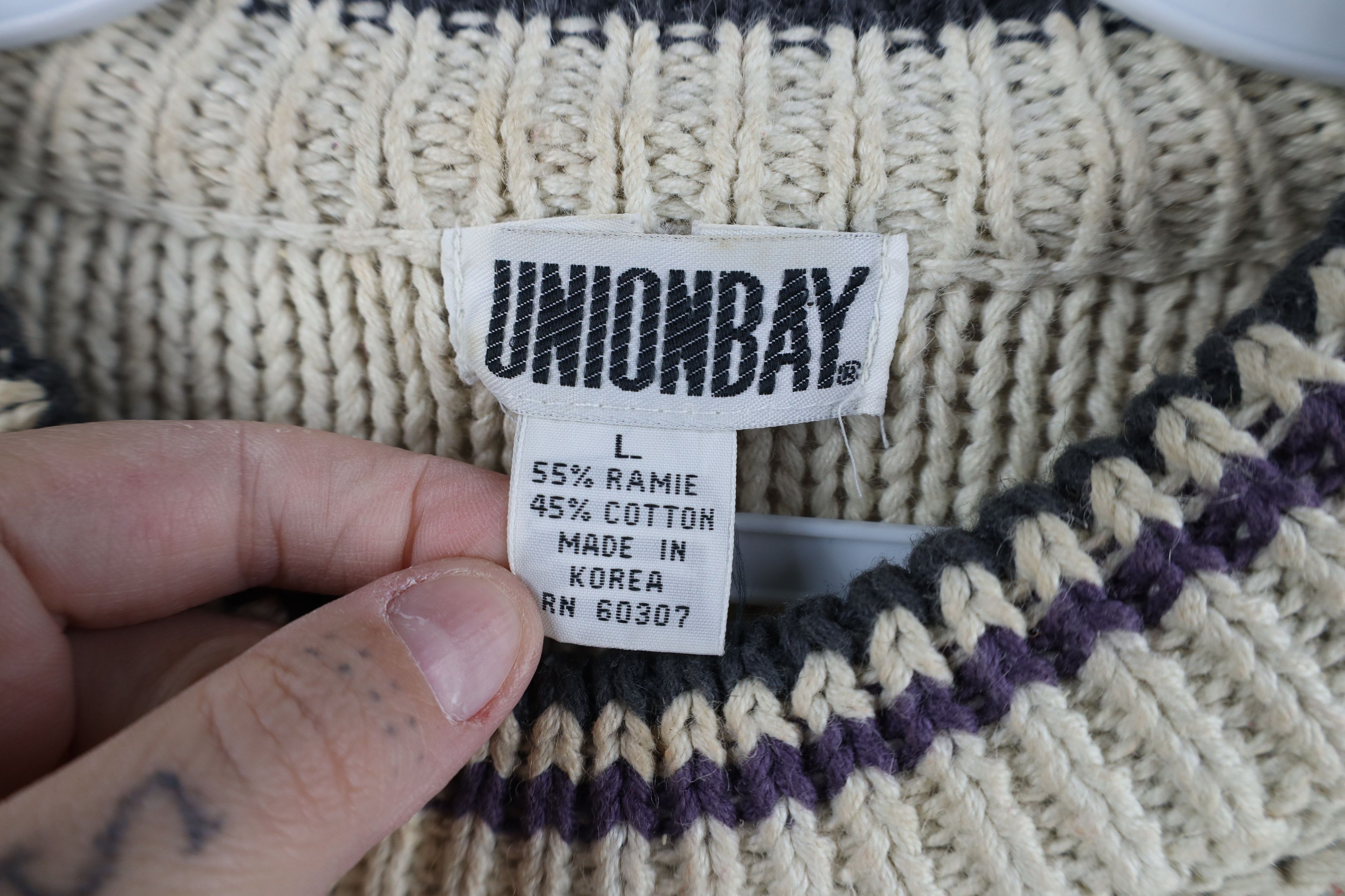 UNIONBAY Vintage 90s Streetwear Geometric Chunky Cable Knit Sweater Size L / US 10 / IT 46 - 11 Thumbnail