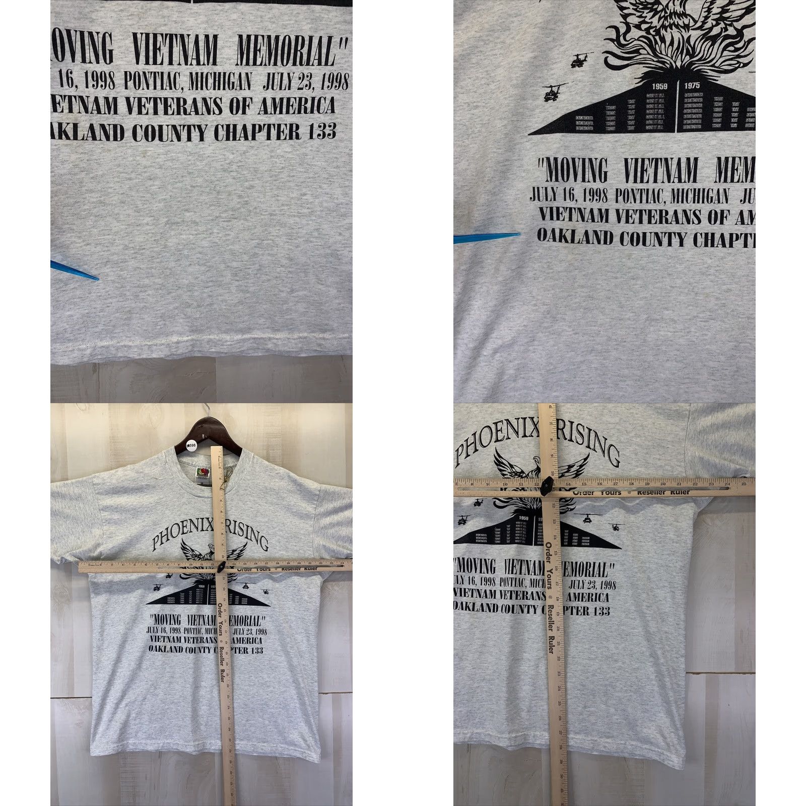 Fruit Of The Loom VINTAGE Moving Vietnam Memorial Pontiac Michigan Mens Graphic T Shirt Gray XL 90s Military Size US XL / EU 56 / 4 - 8 Thumbnail