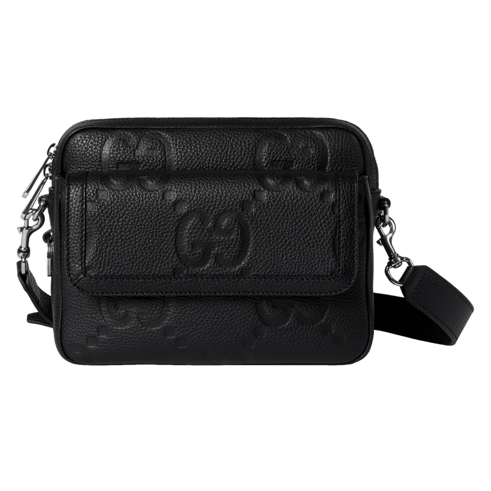 GUCCI $2480 Black Jumbo GG Lthr Sm Crossbody New/Auth
