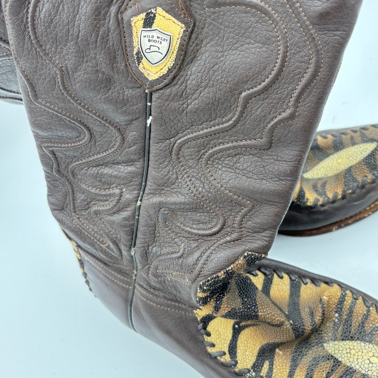 Vintage Wild West Genuine Stingray Single Stone Leather Boots 10.5EE Size US 10.5 / EU 43-44 - 17 Thumbnail