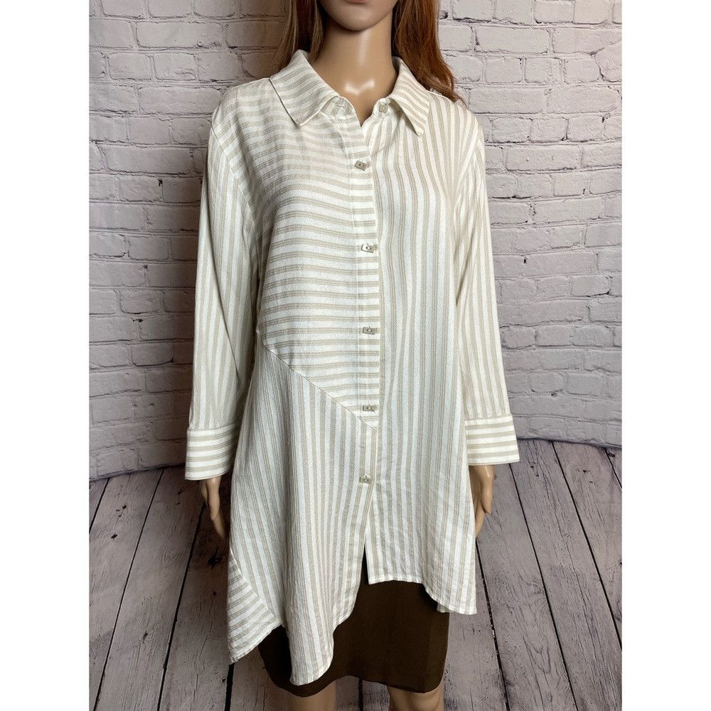 Other Soft Surroundings Standout Asymmetrical Striped Shirt Tunic Size L / US 10 / IT 46 - 9 Thumbnail