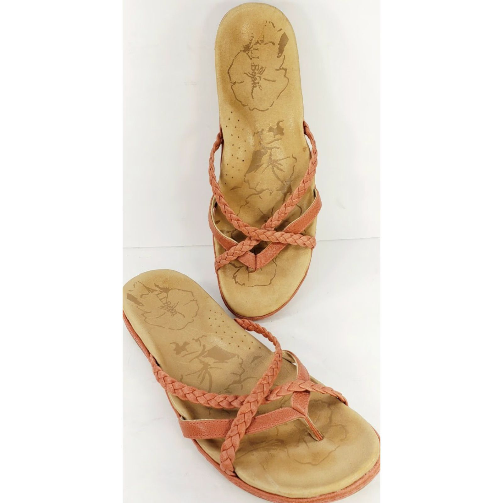 Vintage L.L. Bean Women’s Slip On Thong Sandals Salmon Leather Straps Size 9M Size US 10 / IT 40 - 2 Thumbnail