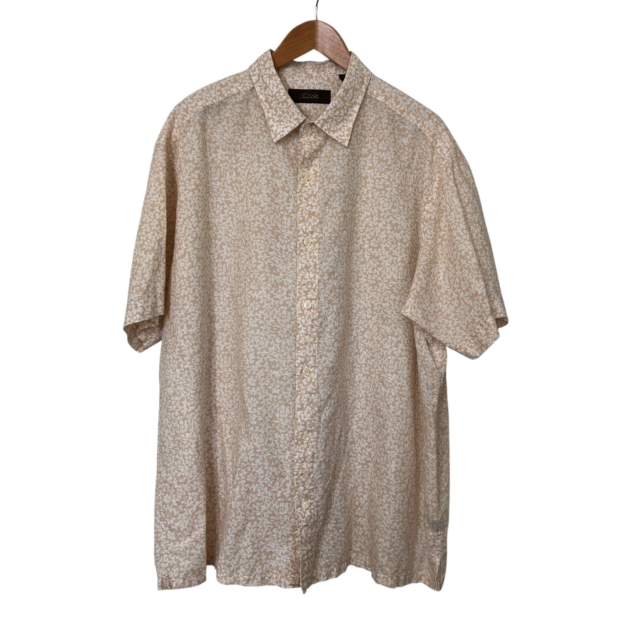 Tasso Elba Tasso Elba Mens XXL Short Sleeve Beige Floral Linen Cotton B Size US XXL / EU 58 / 5 - 1 Thumbnail