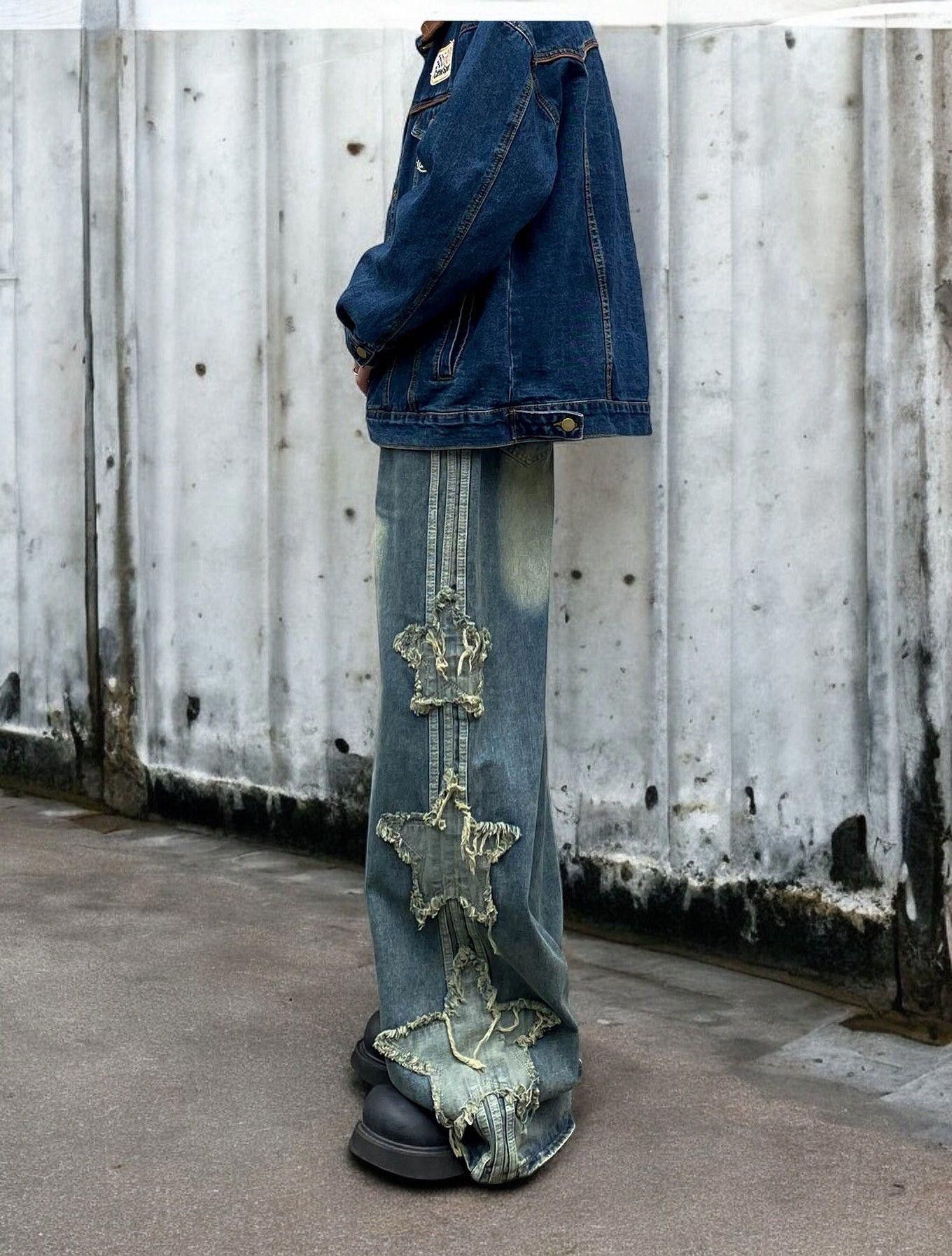 Jean STAR Embroidery Baggy Track Denim Jeans Size US 32 / EU 48 - 2 Thumbnail