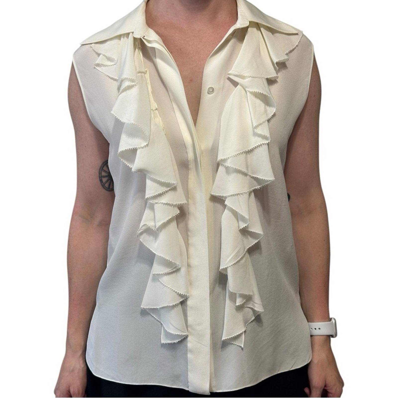 Chloe '15 Romantic Ruffle Silk Blouse in Milk FR 36 Sleeveless Size XS / US 0-2 / IT 36-38 - 3 Thumbnail