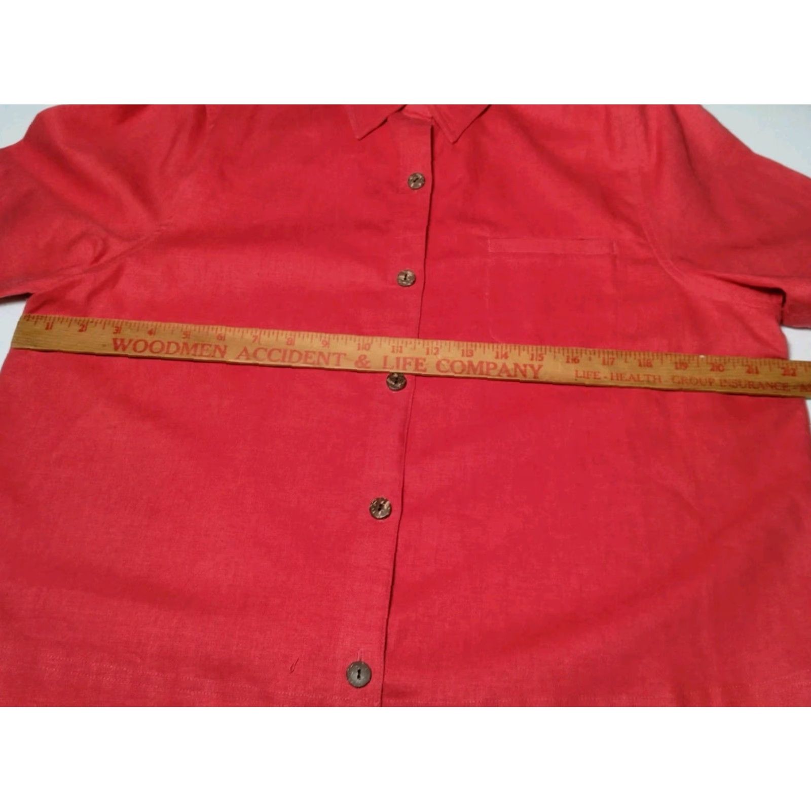 Vintage Appleseed's Blouse Women Size 12 Salmon Linen Rayon Short Sleeve Collared Button-Front Professional Business Casual Classic Capsule Wardrobe Womens Size XL / US 12-14 / IT 48-50 - 4 Thumbnail