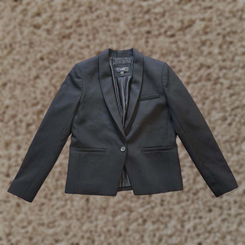 J.CREW Blazer Women Size 6 Black Wool Stretch One Button Academia Career Capsule Shirt