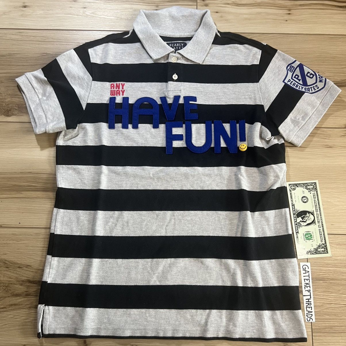 Other Pearly Gates Japan Golf Striped Polo Shirt "Have Fun" Size US S / EU 44-46 / 1 - 1 Thumbnail